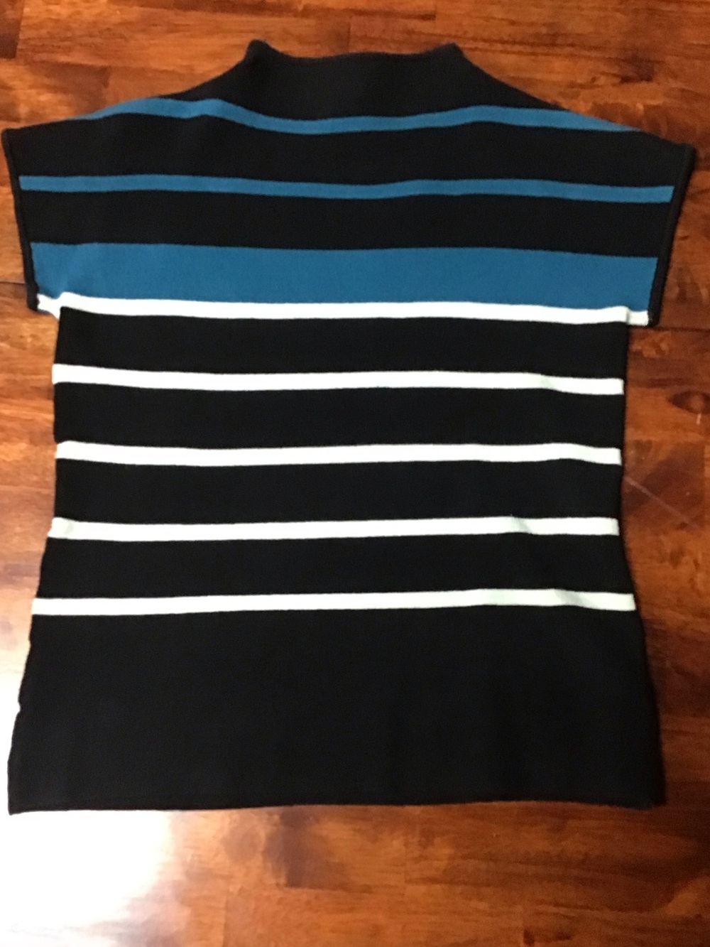 INC International Concepts Black, Teal & White Striped Short-Sleeve Sweater
